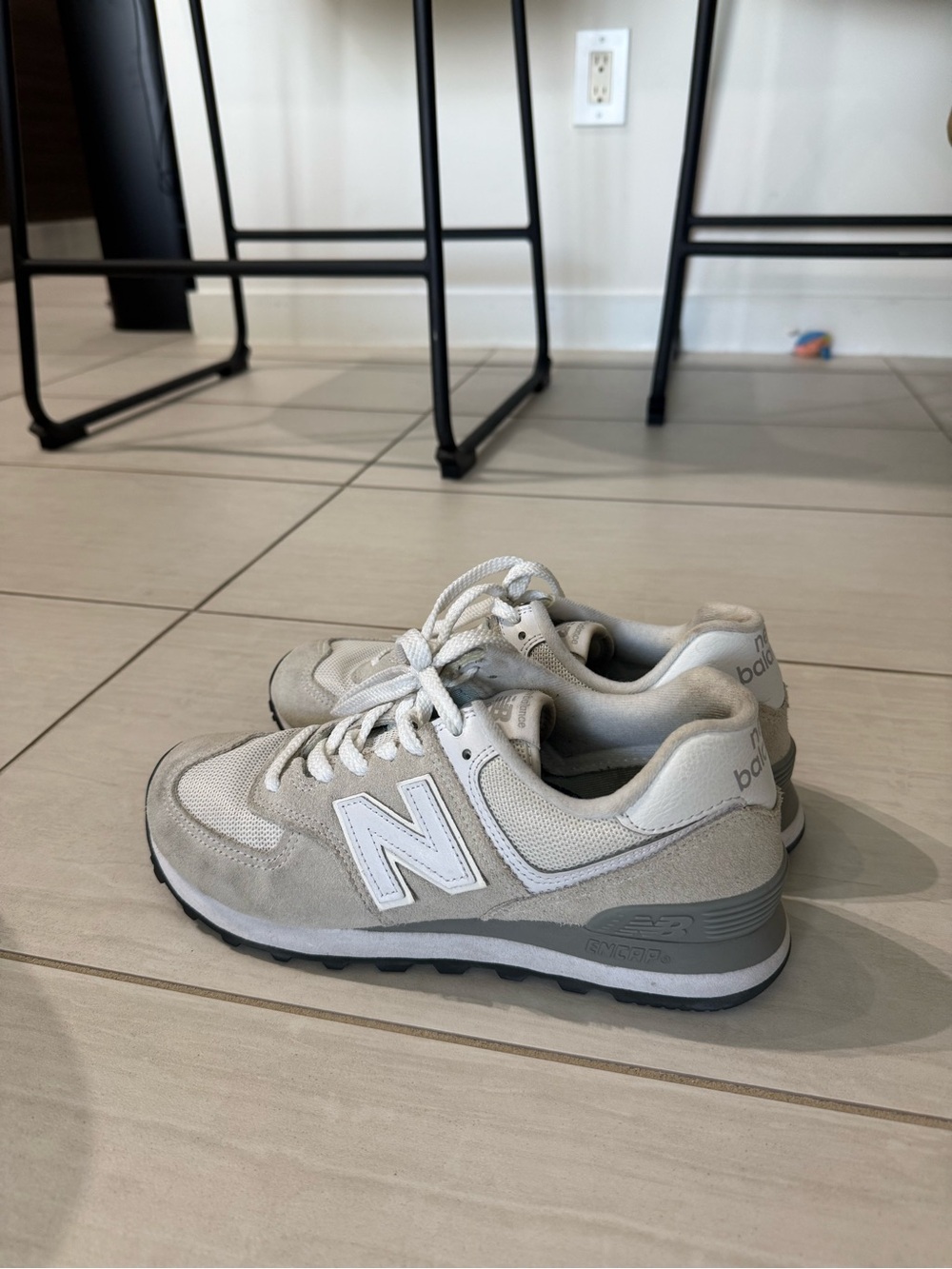 New Balance Women's Light Beige and Gray 574 Retro Sneakers